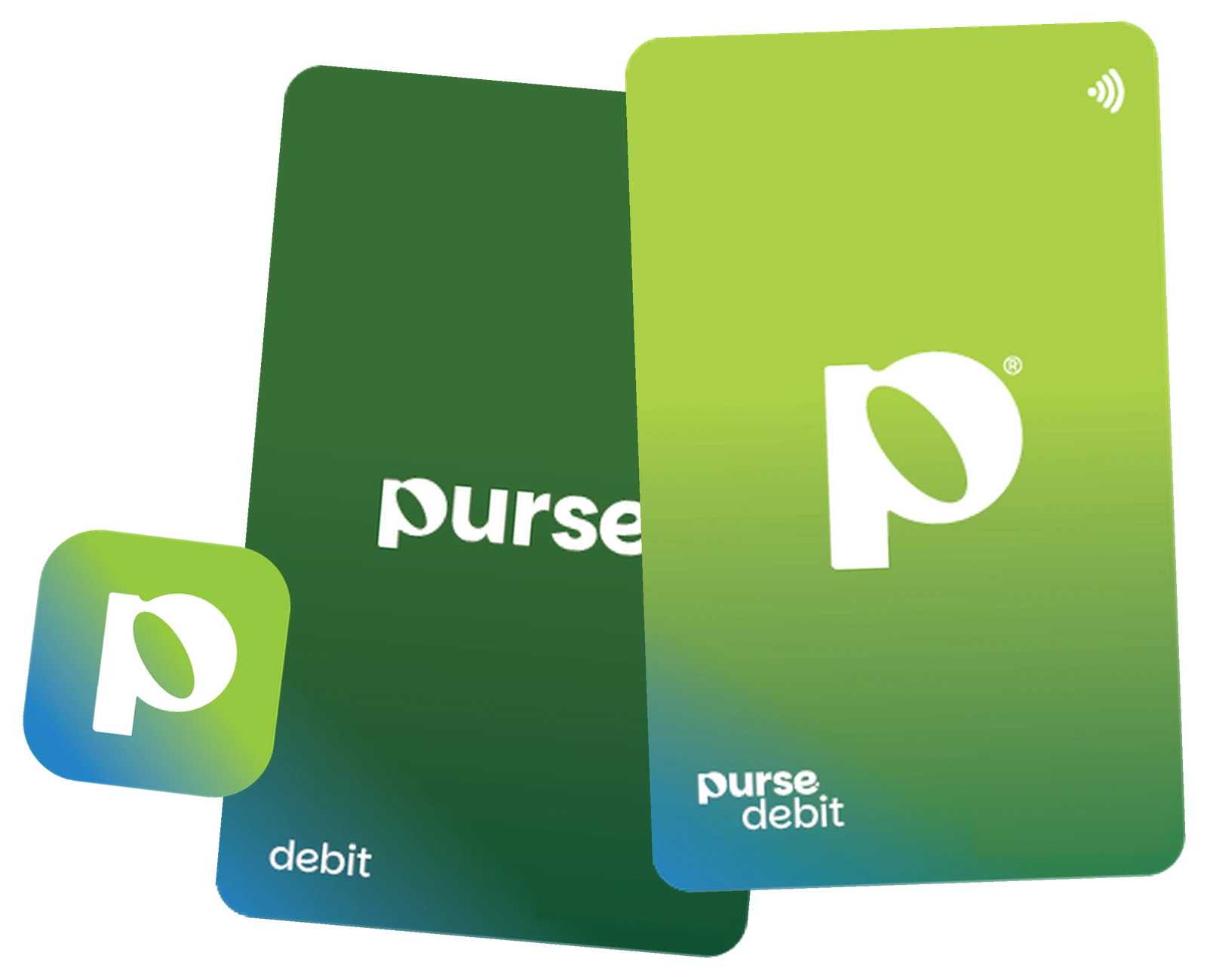 Green and dark green Purse debit cards